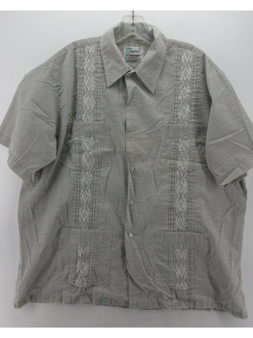 VTG Haband Shirt XL Guayabera Cuban 70s 80s Houndstooth Embroidered